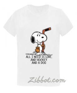 snoopy all i need is love and hockey t shirt