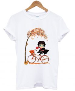 Harry Potter chibi riding bicycle autumn leaf tree shirt