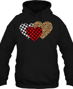 Leopard Heart Buffalo Plaid Heart Valentine hoodie