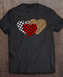 Leopard Heart Buffalo Plaid Heart Valentine t shirt