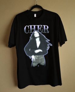 Cher Purple Outline Vintage Pic Black T Shirt