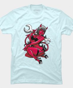 Devil Pin Up Girl With Big Wrench T Shirt