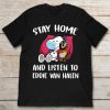 Eddie Van Halen Snoopy Stay Home Listen to Music Graphic Printed T-Shirt