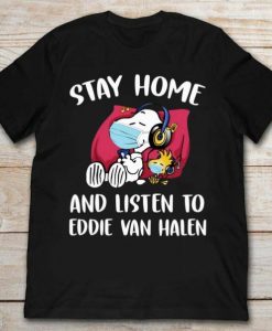 Eddie Van Halen Snoopy Stay Home Listen to Music Graphic Printed T-Shirt