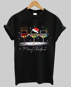 Christmas Wine Glass Santa Hat Shirt