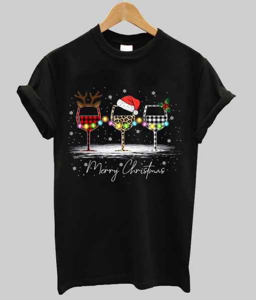 Christmas Wine Glass Santa Hat Shirt