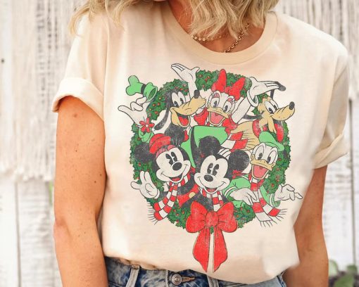 Group Shot Christmas Wreath Mickey And Friends Christmas Wreath Shirt